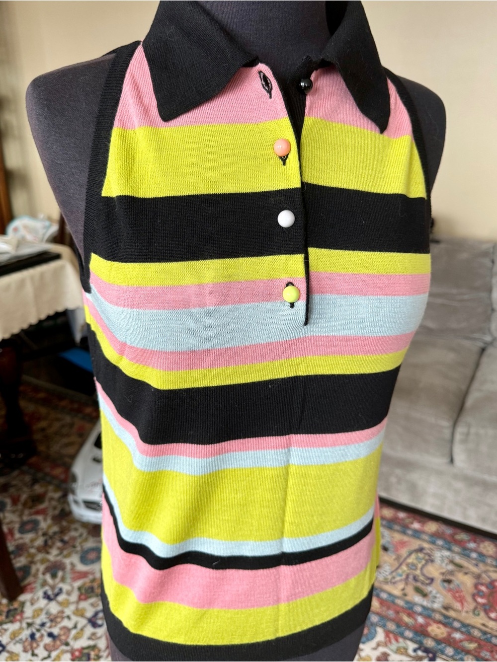 Moschino Cheap and Chic - Vintage - Yellow and Black Sleeveless Polo Tank Top